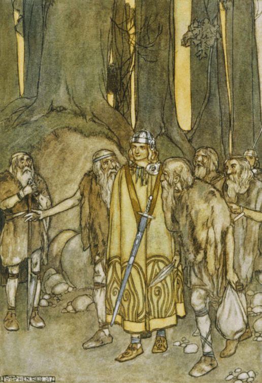 Fionn mac Cumhaill Comes to Aid the Fianna by Stephen Reid, 1932