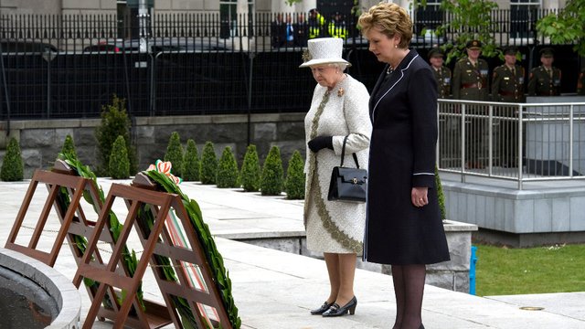 Queen Elizabeth II, the British head of state, honours Ireland's Irish Republican dead, the Garden of Remembrance, Dublin, 2011
