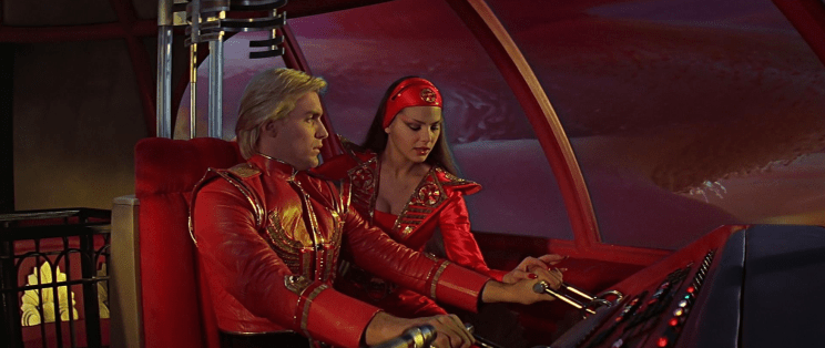 Sam J. Jones as Flash and Ornella Muti as Princess Aura in the gorgeously-imagined movie Flash Gordon