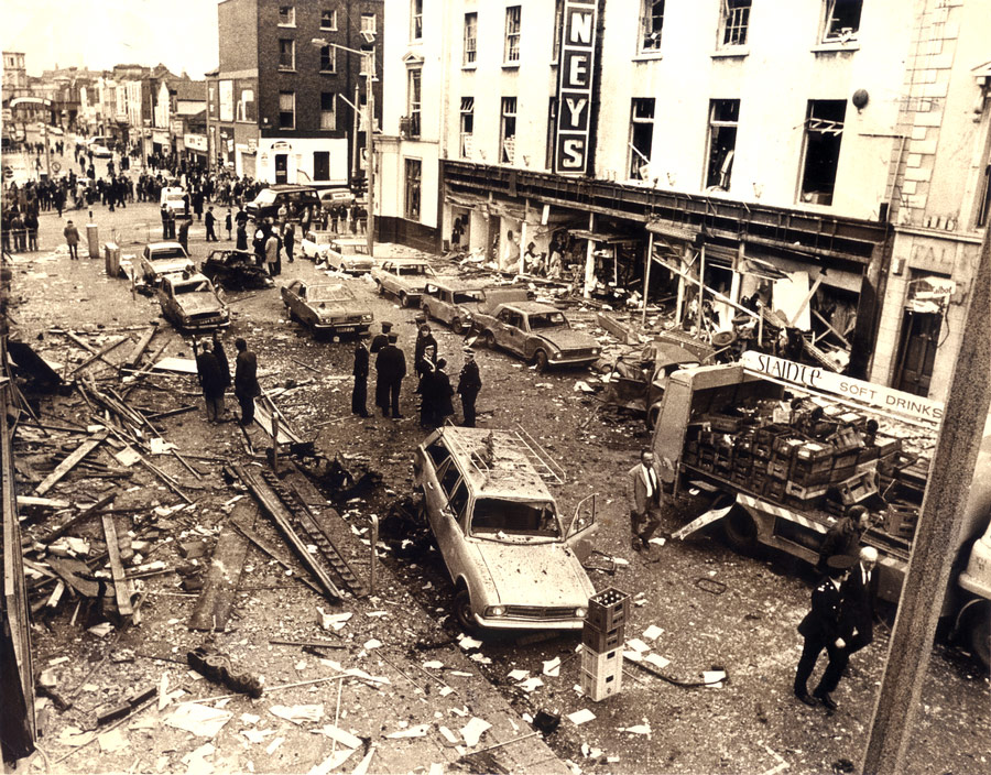 Talbot Street, Dublin, in the aftermath of the British terrorist bombings that killed dozens and injured hundreds, Ireland, 1974