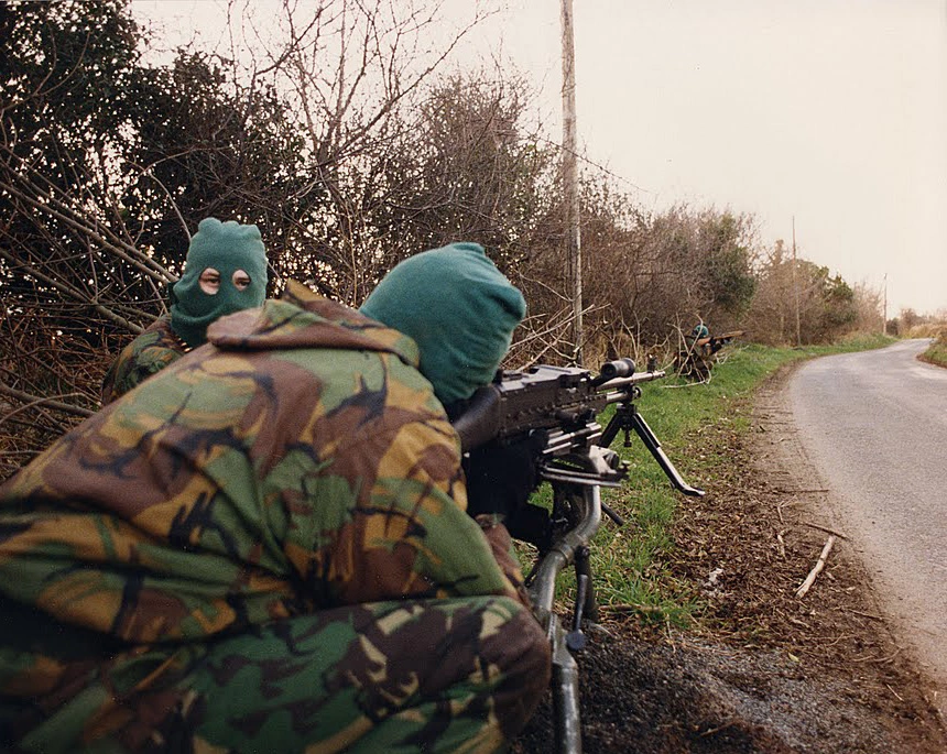 An Active Service Unit of the Irish Republican Army sets up a vehicle-checkpoint, British Occupied North of Ireland, 1994