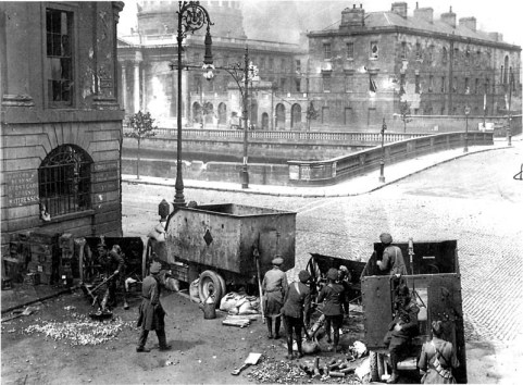 The Irish National Army (Free State Army) bombards the Four Courts using British-supplied artillery and ammunition, the Battle of Dublin, 1922