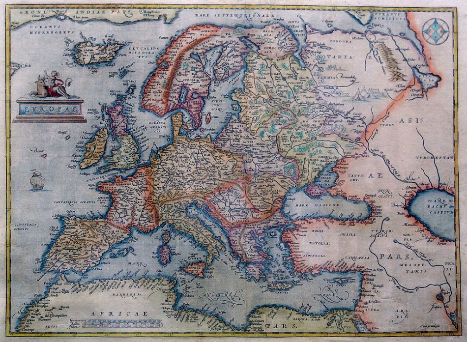 An old map of Europe by the Antwerp cartographer Abraham Ortelius, dated to 1595