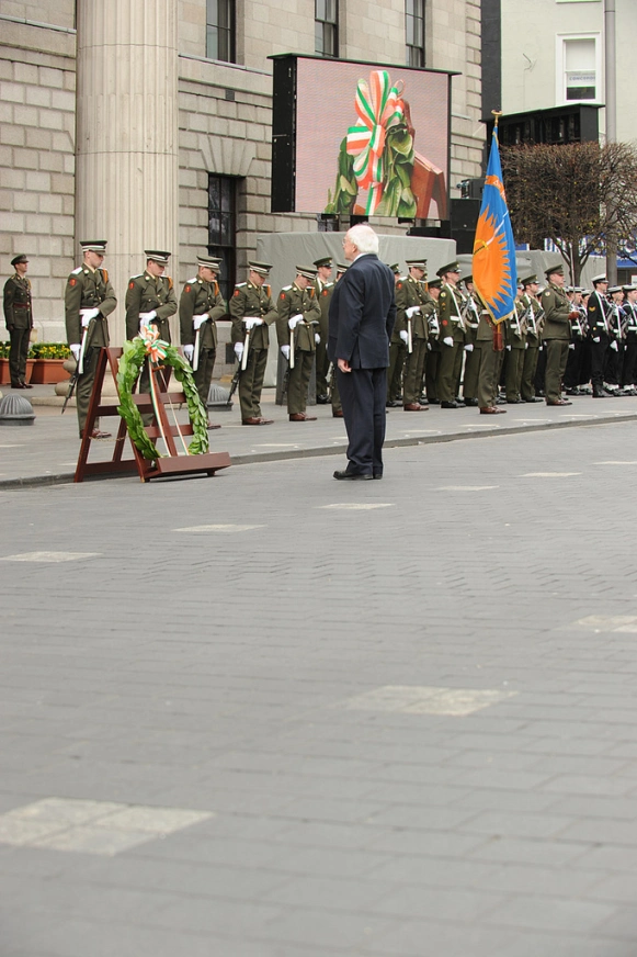 An Gal Gréine, the Irish Sunburst Banner, at the 1916 Commemoration Ceremony, the GPO, Dublin, 2016