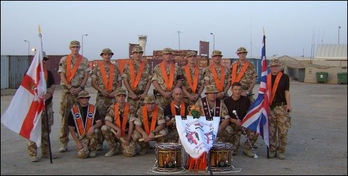 British soldiers in Afghanistan display Orange Order emblems and British Unionist flags