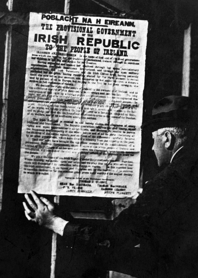 A copy of the Proclamation of the Irish Republic being read by Dr. Edward McWeeney, Dublin, Ireland, 24th April 1916 Proclamation of the Irish Republic Dublin Ireland 24th April 1916