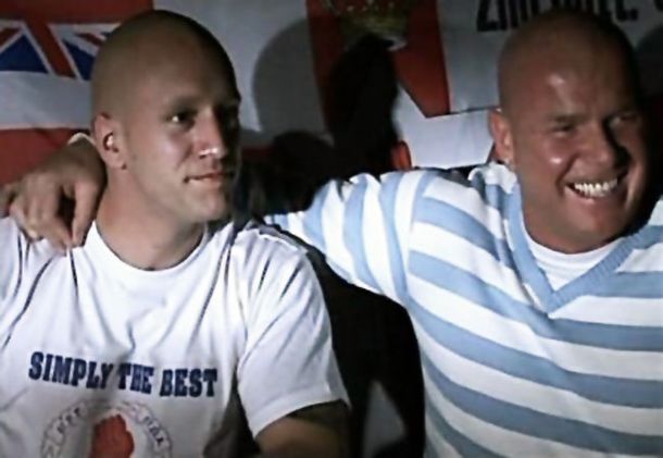 Nick Greger, a leading British fascist, poses with the infamous Johnny Adair, a former senior British terrorist with the UDA-UFF terror group