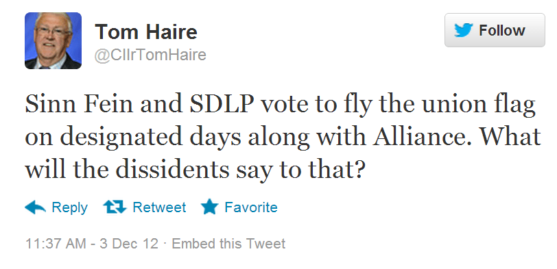 Tom Haire of the DUP issues a tweet in a crude attempt to draw a reaction from Resistance Republicans?
