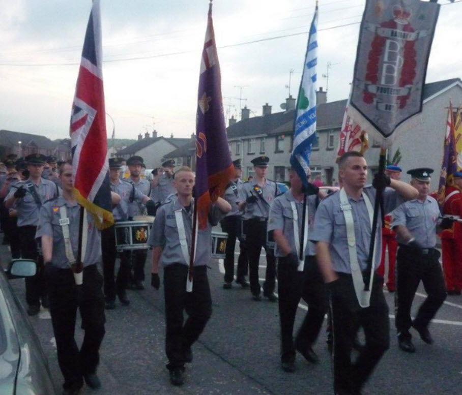 Jamie Bryson, a very public voice of the Ulster People's Forum and the flag protests marching in a quasi-military band (Photo: Ulster Band Scene)