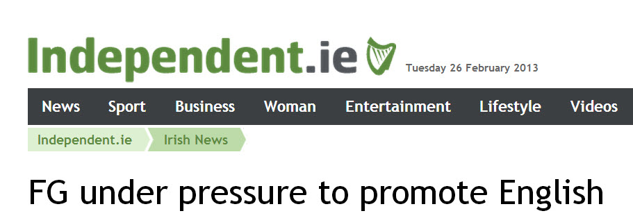 Fine Gael under pressure to promote English