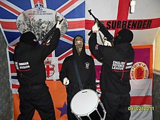 Members of the EDL, a Far Right movement in Britain, display their support for the British terror factions in Ireland