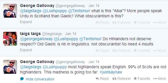 George Galloway dismisses the rights of Gaelic-speaking citizens of Scotland