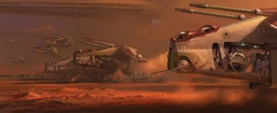 A Low Altitude Assault Transport or Republic Gunship from the Star Wars movie franchise