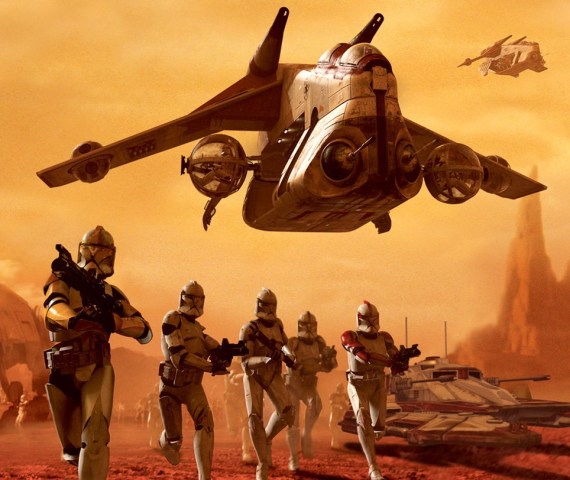 A Low Altitude Assault Transport or Republic Gunship from the Star Wars universe