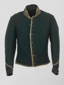 The uniform jacket worn by a volunteer of the Irish Republican Army during the Second Fenian Invasion of Canada, 1870, with its IRA buttons in place