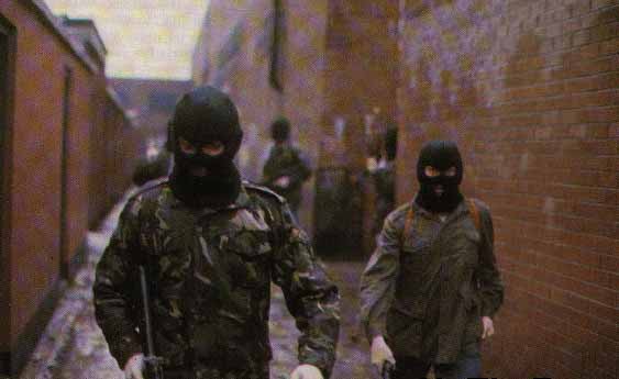 Volunteers of the Belfast Brigade of the Irish Republican Army on patrol, British Occupied North of Ireland, 1989