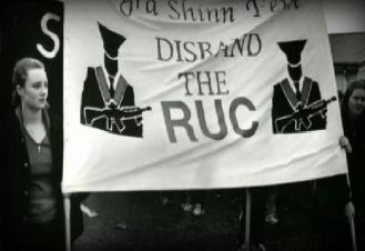 Maíria Cahill at an anti-RUC demonstration organised by Ógra Shinn Féin in the 1990s