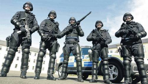 Armed and armoured officers of a Regional Support Unit in the Garda Síochána