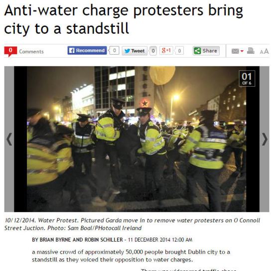 A massive crowd of approximately 50,000 people brought Dublin city to a standstill as they voiced their opposition to water charges