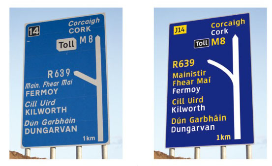 A suggested template for bilingual Irish and English language signs in Ireland