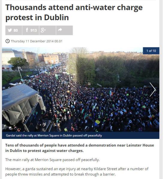 Tens of thousands of people have attended a demonstration near Leinster House in Dublin to protest against water charges