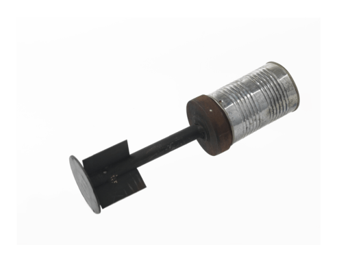 Side-on view of a Mark 15 Projector Recoilless Improvised Grenade or PRIG warhead manufactured by the (Provisional) Irish Republican Army