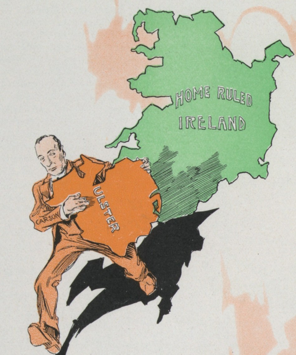 British Unionist demagogue Edward Carson kidnaps Ulster from Home Rule Ireland, Puck Magazine, New York, 1914