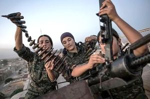 Kurdish female fighters prepare for battle