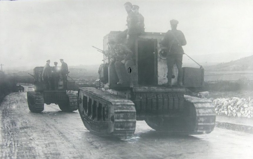 Medium Mark A Whippet tanks of the British Occupation Forces move through County Clare, Ireland, 1919