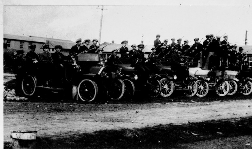 Units of the Anti-Treaty IRA pictured with some of the vehicles captured from the British Forces in the Battle of Pettigo and Belleek, August 1922