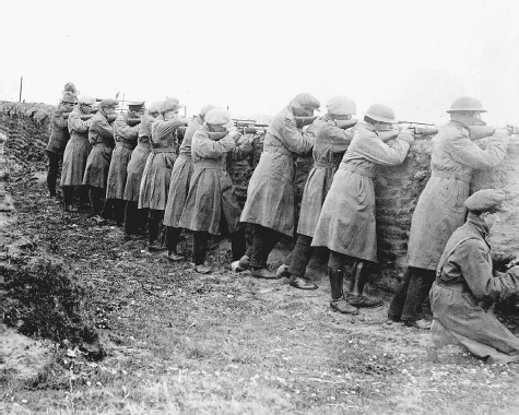 Volunteers of the Irish Republican Army, 1922, wearing a mix of IRA uniforms and civilian clothing