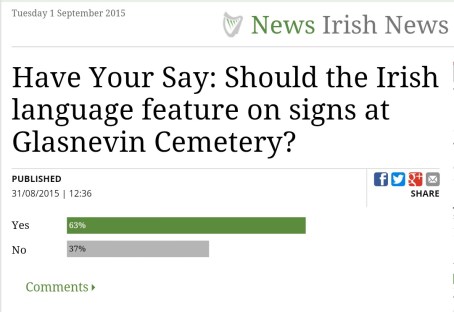 An Irish Independent poll on the need for Irish language signs at Glasnevin