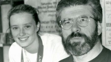 Maíria Cahill, a teenage activist of Sinn Féin, with her then party leader, Gerry Adams