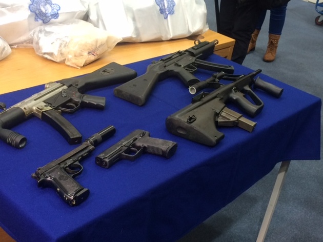 An AUG Para submachine gun, Heckler and Koch MP5 submachine gun and a German Sport Guns GSG-5 rifle taken from Irish criminal gang in Dublin