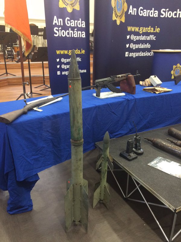 Improvised rocket prototypes or dummies developed by Irish republican insurgents in Ireland and seized by the Garda Síochána