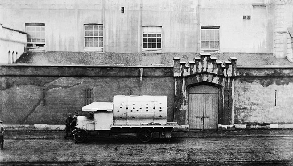 An improvised armoured personnel carrier of the British Army during the Easter Rising of 1916, Dublin, informally known as a “boiler”