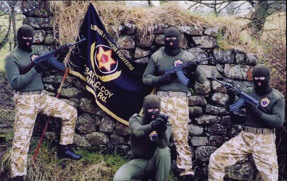 Gunmen of the UDA-UFF, a British terror faction, armed with UK-supplied weapons