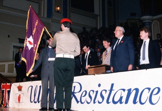 Ian Paisley at the founding meeting of the DUP's paramilitary wing, the Ulster Resistance