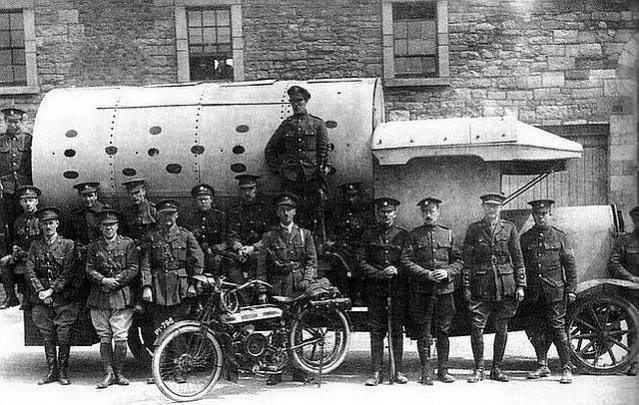 Some of the British soldiers who crewed the improvised armoured personnel carriers of the UK Occupation Forces during the 1916 Easter Rising, Dublin, Ireland