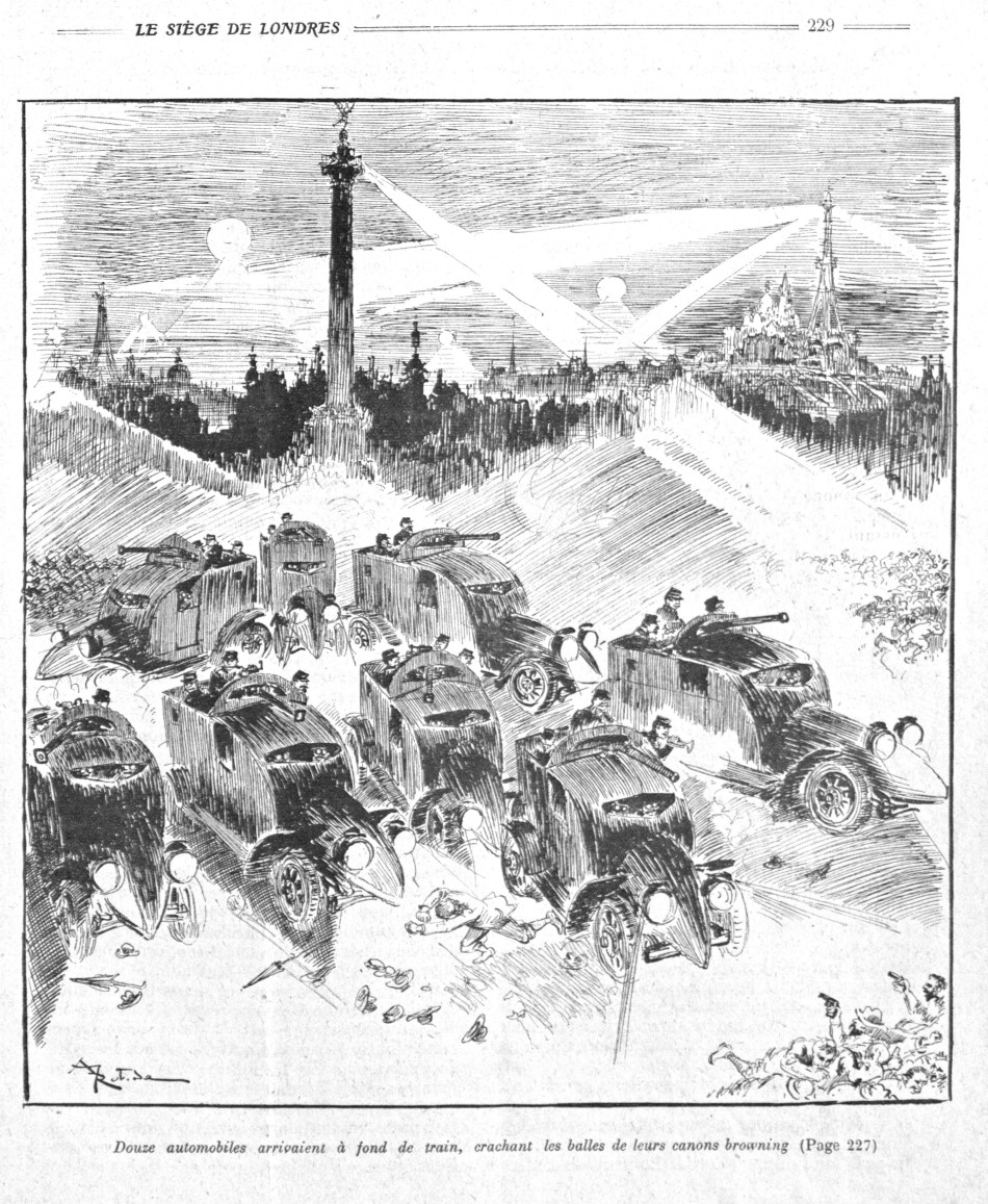La Guerre Infernale by Pierre Giffard and Albert Robida, 1908, armoured cars