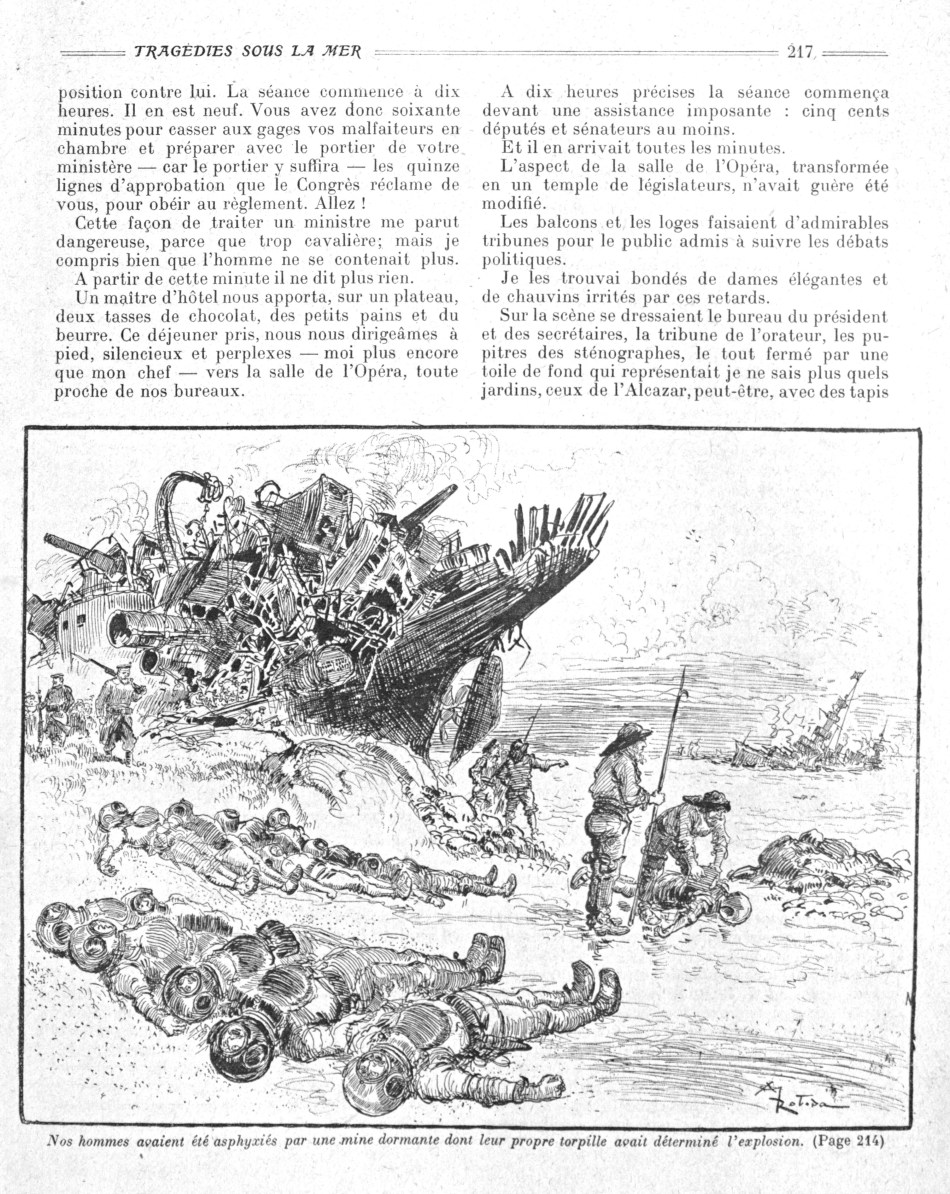 La Guerre Infernale by Pierre Giffard and Albert Robida, 1908, destroyed battleships and slain submariners
